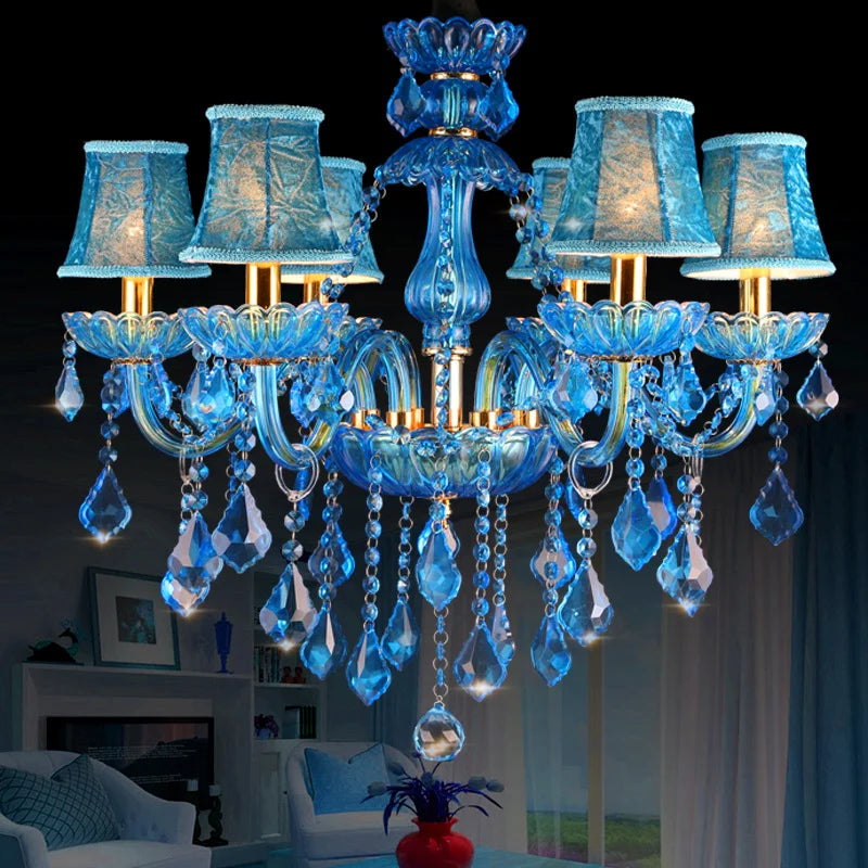 lustre classique bleu transparent pendeloques goutte forme led salon chambre