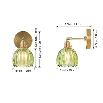 Lampe mur verte striée finition dorée vintage interrupteur on off