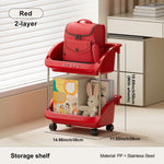 chariot rangement roulant stockage livres sacs dos organisation maison moderne vert rouge beige