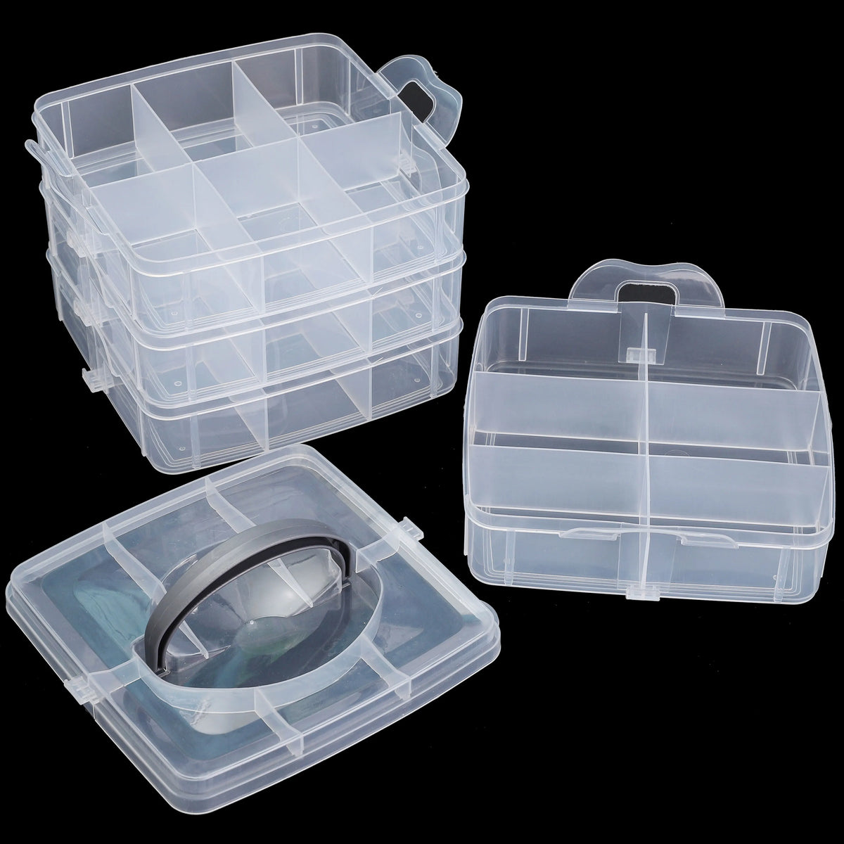 boîtes rangement bijoux transparentes plastique modernes couches compartiments organisation accessoires