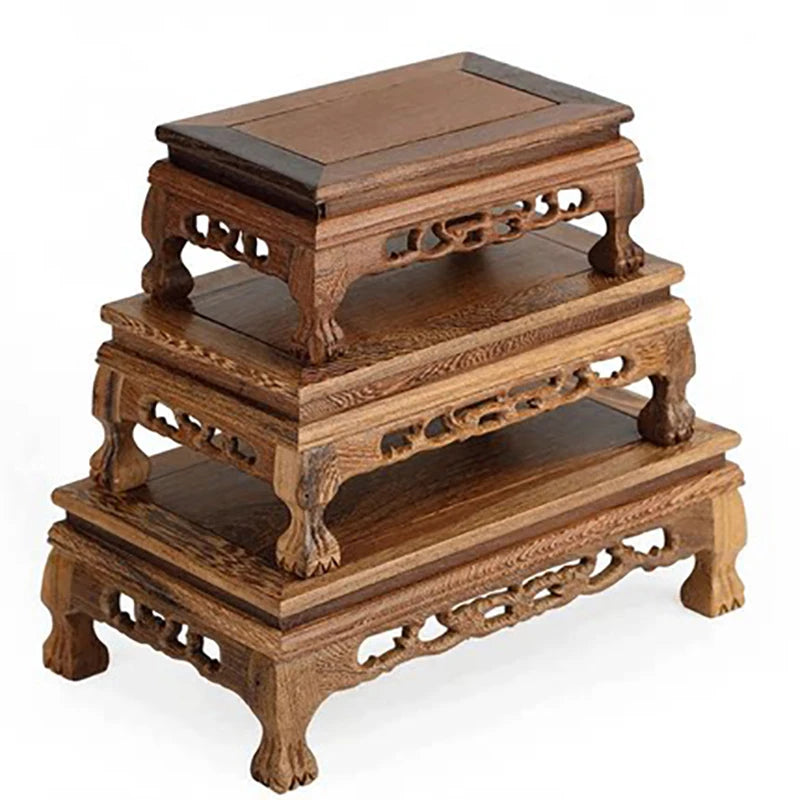 support décoratif bois sculpté motifs floraux marron foncé artisanal traditionnel
