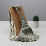ruban rideau rayures franges bleu marine beige gris rouge vert classique pompons polyester