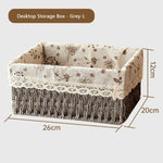 paniers rangement tissu imprimé floral dentelle rustique beige marron clair réutilisable stockage maison jouets
