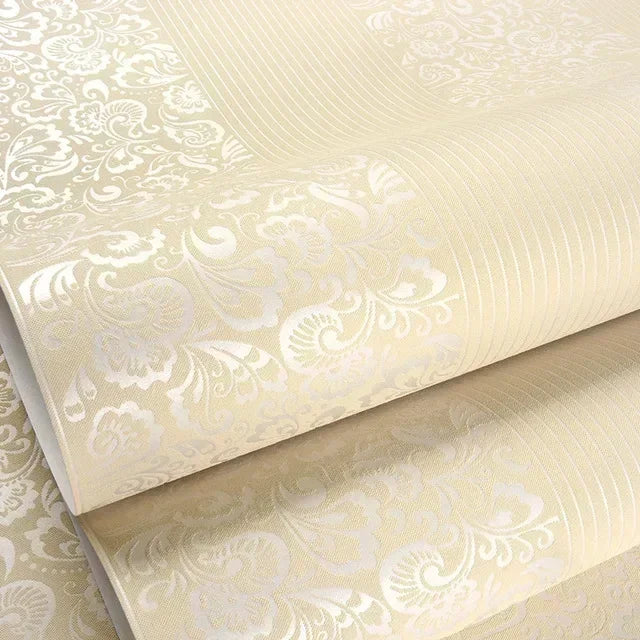 papier peint vinyle classique motifs floraux rayures adhésif résistant humidité anti moisissures soundproof beige