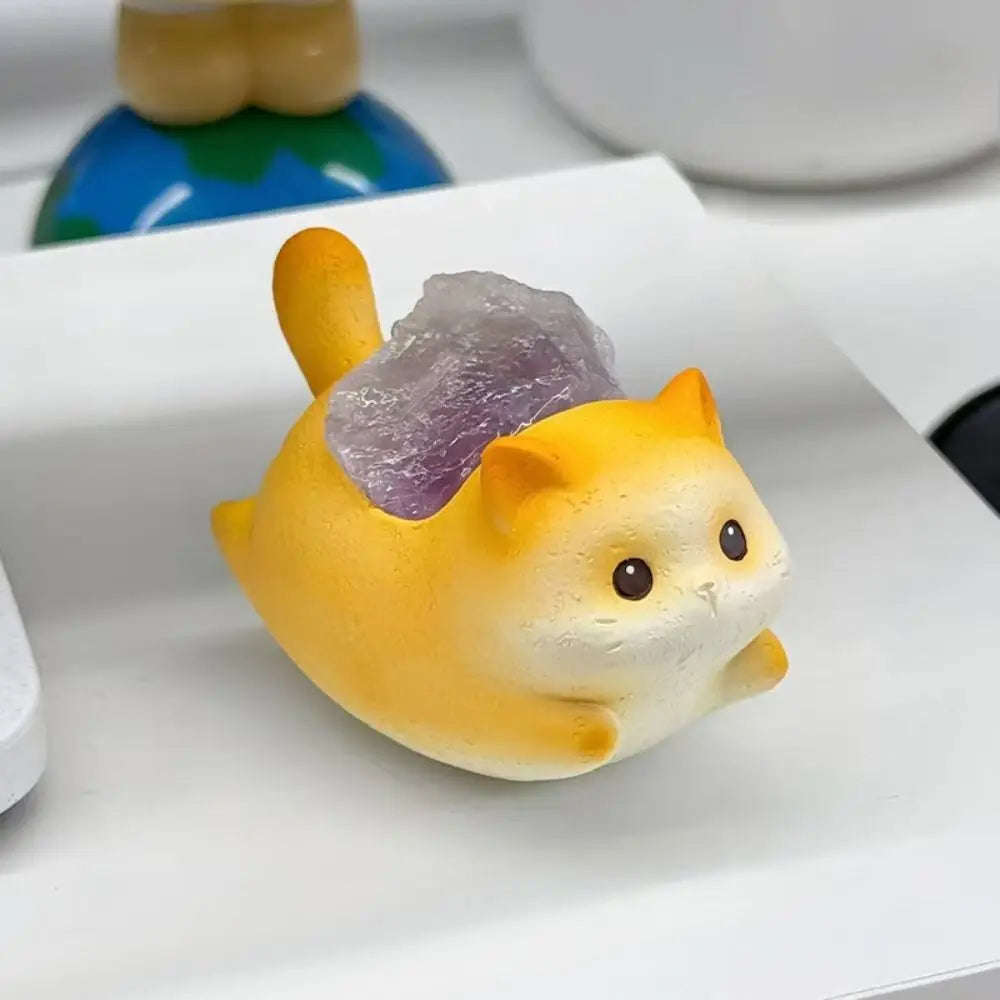 cache crayon résine chat mignon blanc jaune orange rose gris yeux bleus oreilles pointues