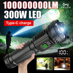lampe torche rechargeable 300w led noire affichage numérique distance 50100mètres