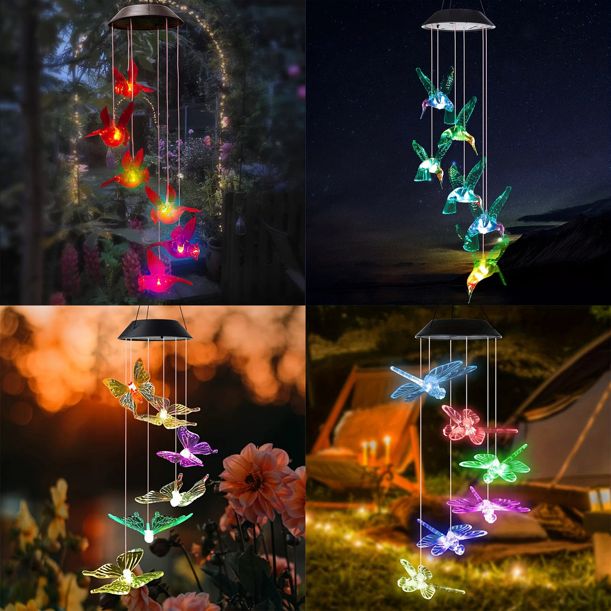 lampe solaire vent papillons oiseaux couleur changeante moderne décorative auto arrêts extérieure translucide