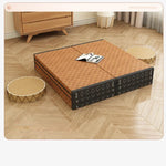 tapis pliable tissé géométrique moderne minimaliste marron clair noir coussins ronds