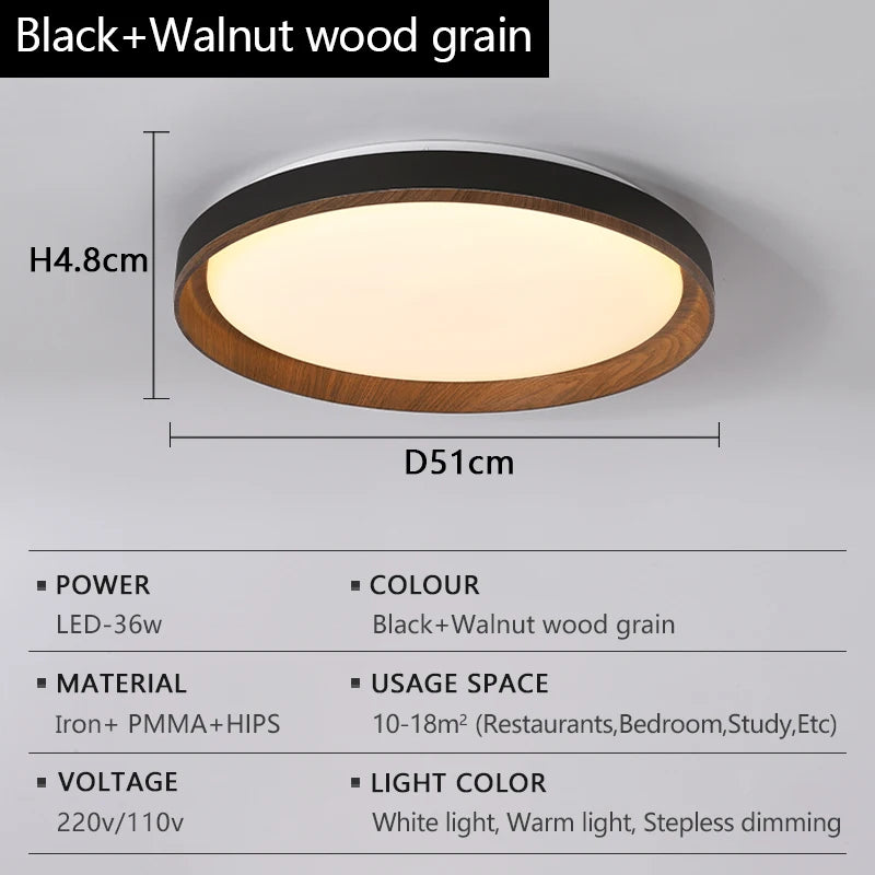 lampe moderne grain bois noir télécommande éclairage quotidien led acrylique fermeture métallique