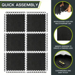 tapis fitness modulaires texturés diamant noirs absorbants chocs 30x28.5cm 10mm épissure