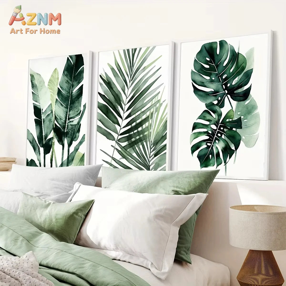 affiches murales modernes feuilles tropicales vertes deco salon cadres bois minimalistes