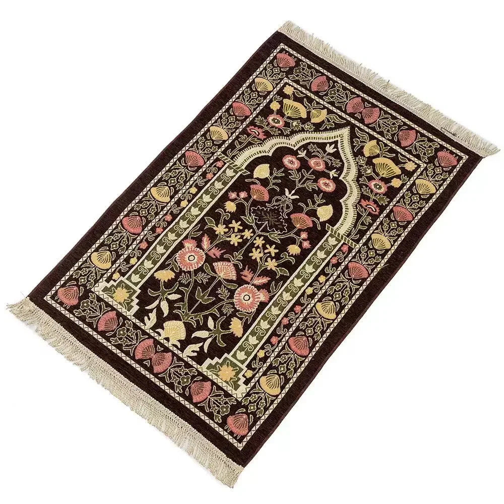 tapis prière traditionnel motifs floraux géométriques polyester antidérapant noir vert rouge bleu