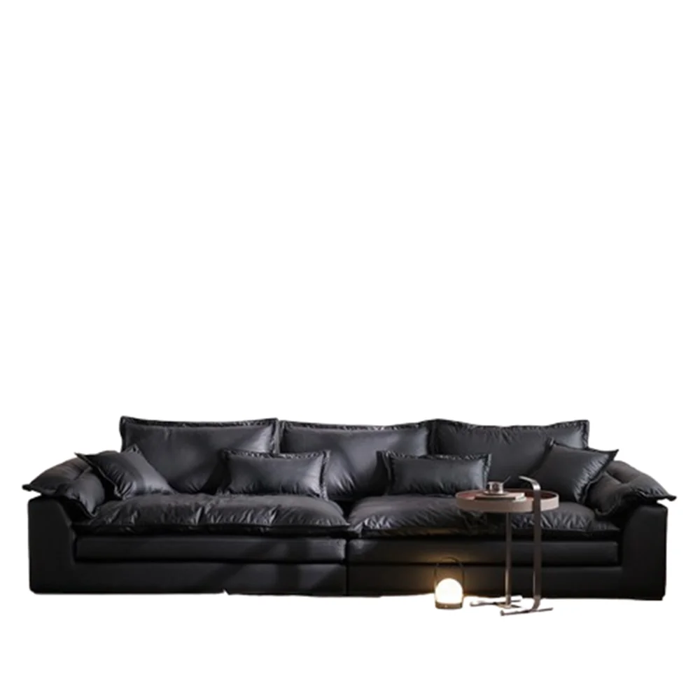 canapé d'angle simili cuir noir moderne salon scandinave minimaliste 2m 2.4m 3m