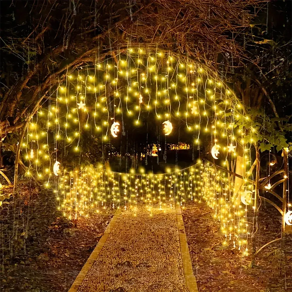 guirlande lumineuse solaire icicles étoiles blanc moderne modes extérieur fêtes noël mariage