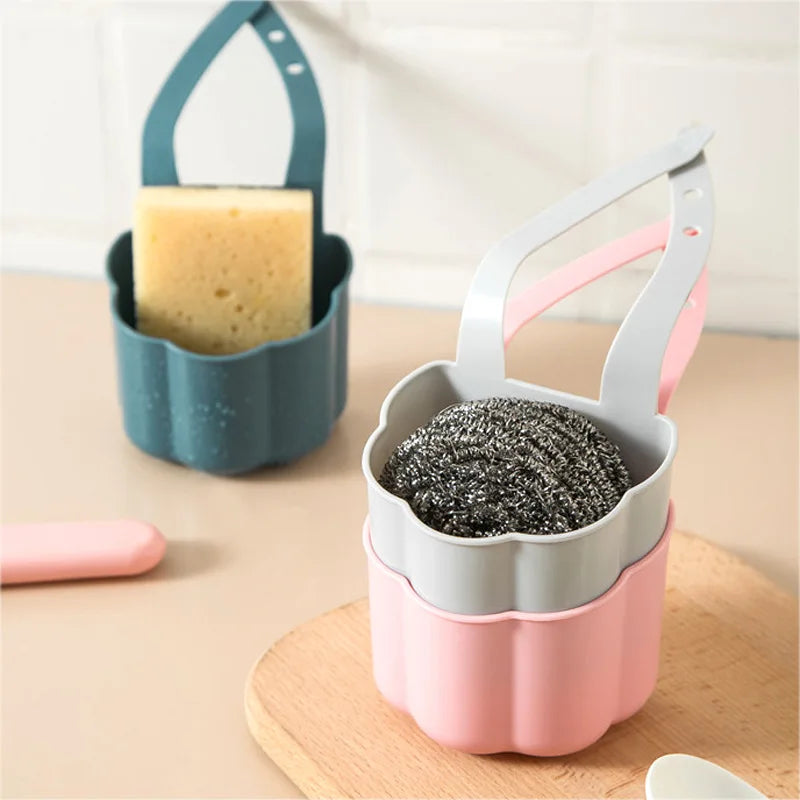 porte éponge réglable moderne multi usages support mural rangement cuisine sain bleu rose gris