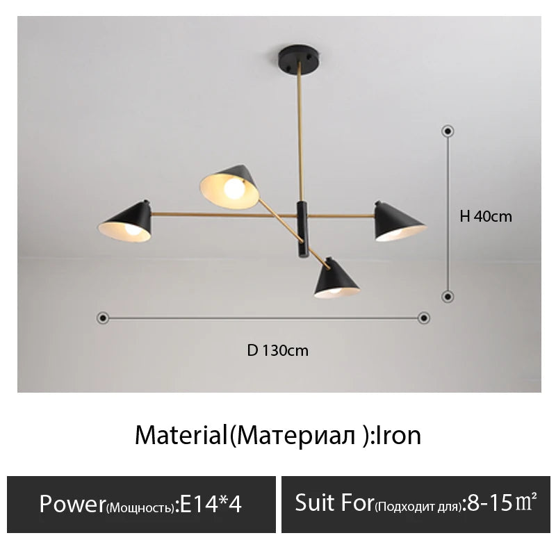 Suspension lumineuse moderne conique noir doré sources lumineuses chambre salon