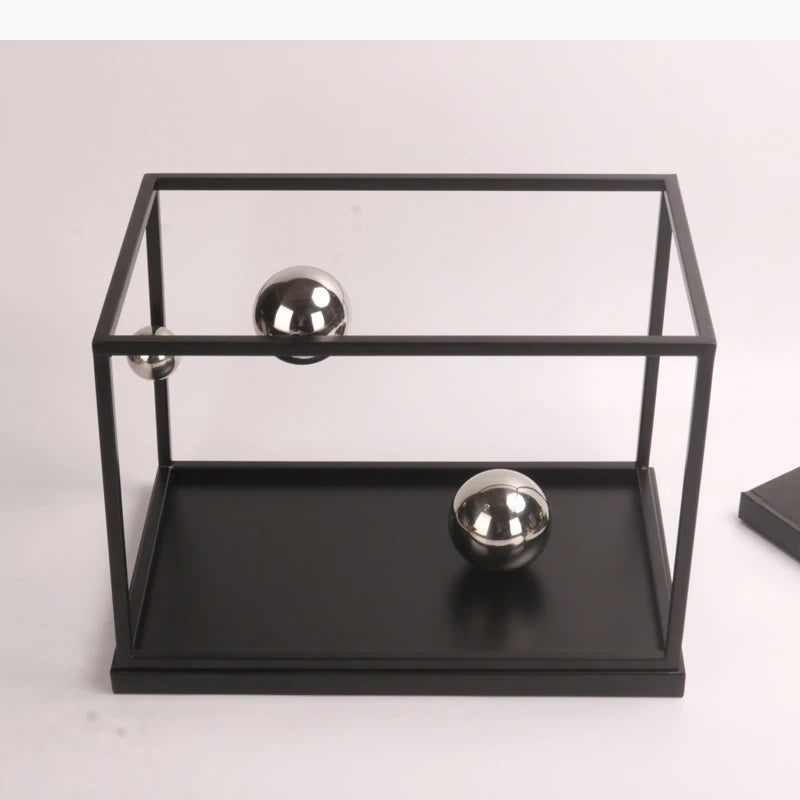 cage billes newton transparente moderne 39cm 31.5cm 25cm billes métalliques