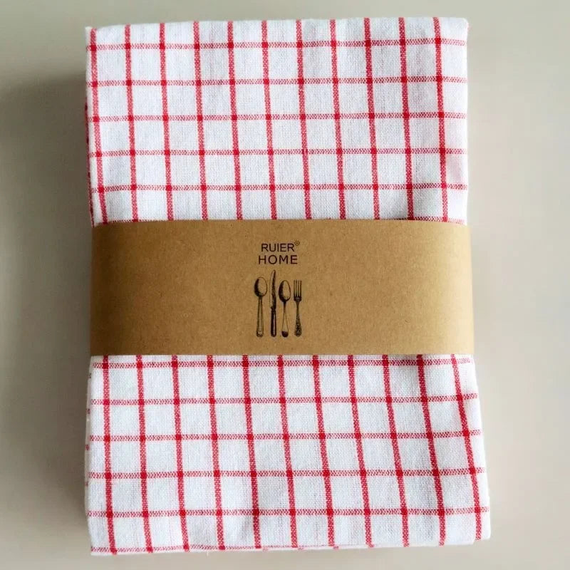 serviettes cuisine coton noir blanc rouge carreaux rayures classiques minimaliste rustic table nettoyage