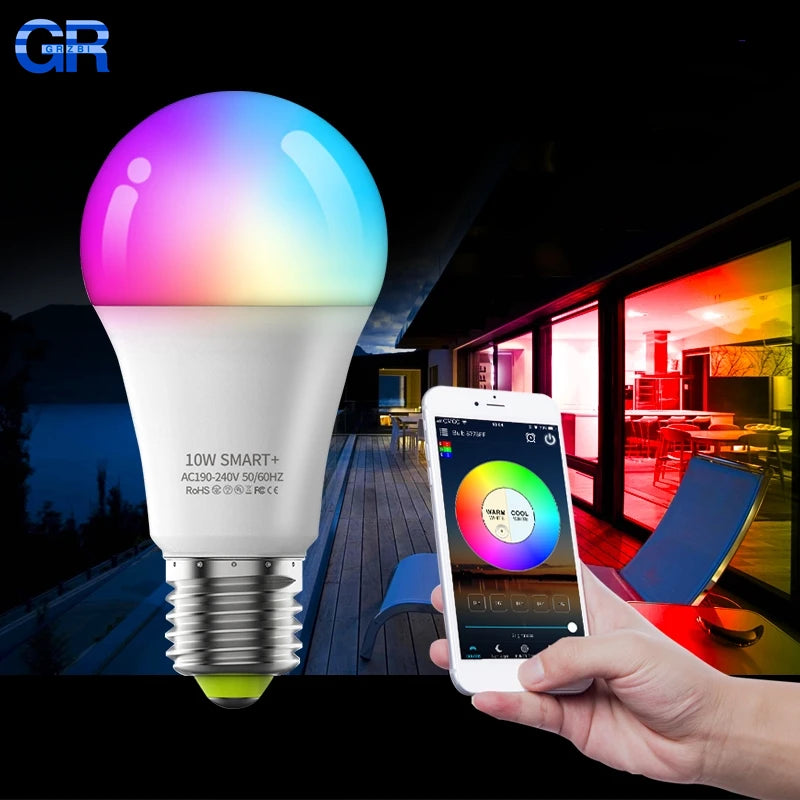 ampoule led intelligente e27 blanc multicolore effet couleur changeante synchronisation musique wifi rgb moderne