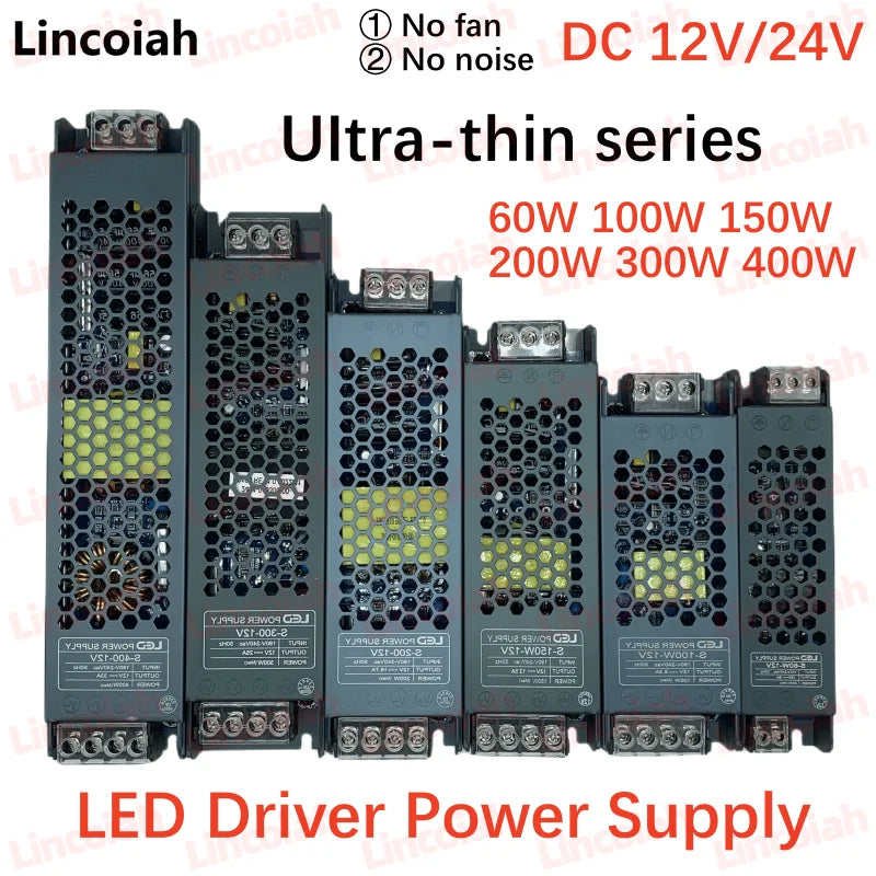 transformateur alimentation led 12v 24v 60w 100w 200w noir moderne sans bruit certification rohs