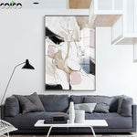 peinture abstraite toile miroir encadré contemporain decoration mur rose pale geometrique minimaliste