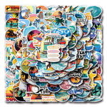autocollants surf multicolores palmiers vagues coucher soleil adhésifs vintage rétro été plage