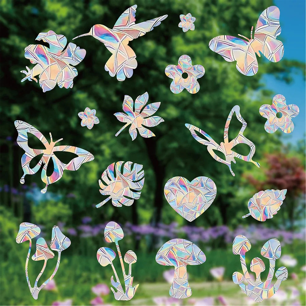 sticker decoratif multicolore geometrique moderne adhesif coeurs papillons champignons feuilles lune echangable fenetre maison