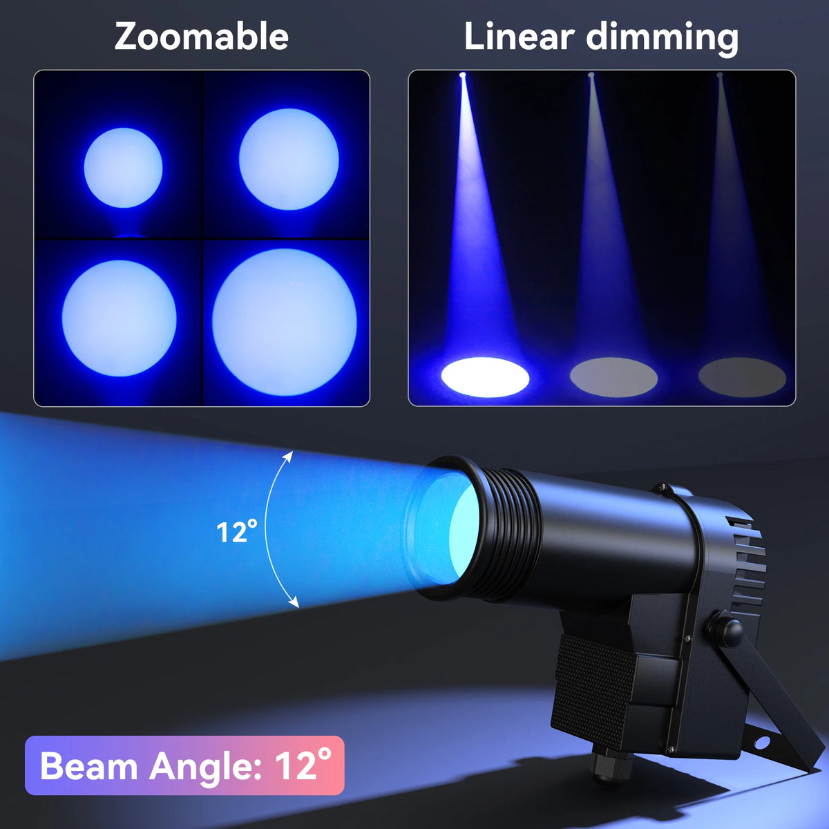 projecteur led noir moderne 30w dmx vis manivelle câble instructions