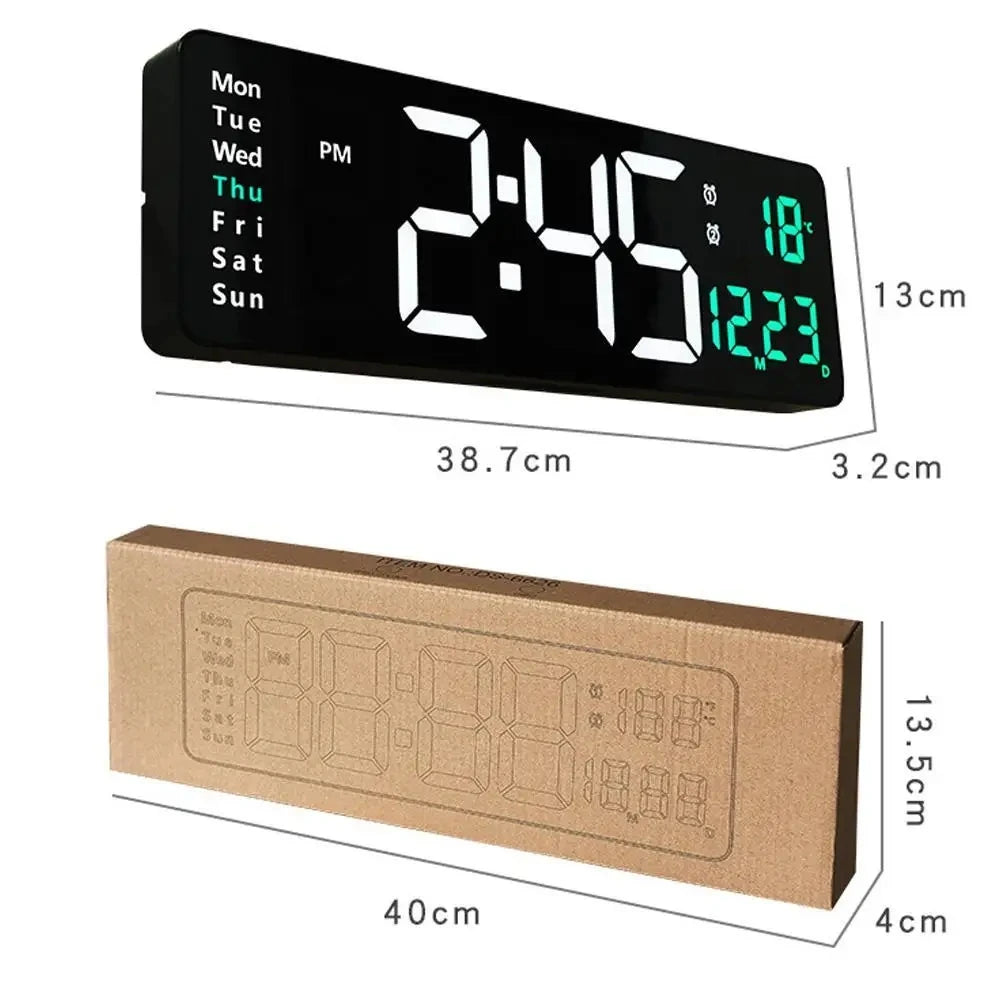 horloge murale numérique moderne noir orange vert télécommande affichage led minimaliste