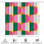 rideau douche moderne géométrique vert rose jaune blanc anneaux fixation 150x180cm