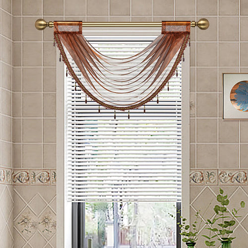 rideau volants transparent moderne franges dorées tringle fenêtre cuisine élégant couleur beige rouge
