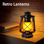 lanterne rétro rechargeable suspension camping bronze vieilli verre translucide éclairage décoratif modes lumière camping