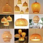 lampe suspendue moderne rustique tissage bambou naturel beige pince lampe