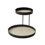 présentoir rangement cosmétique deux niveaux noir beige vert olive moderne minimaliste flacon parfum lotion