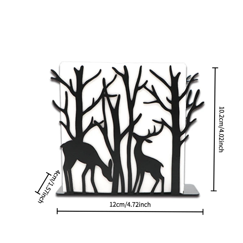support livre cerfs arbres métal noir blanc moderne décoratif nature rustique