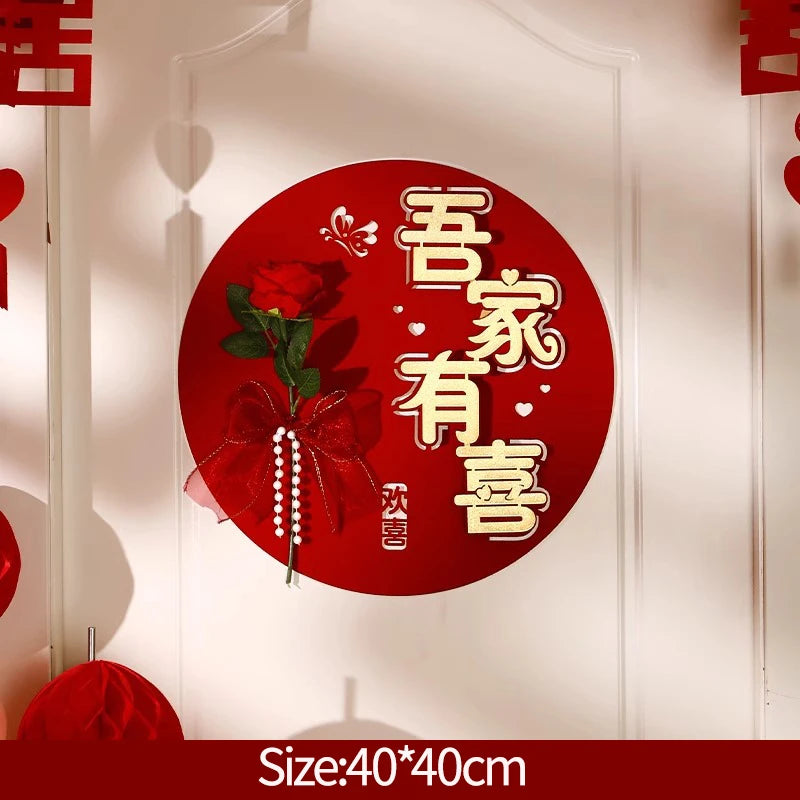 décorations murales mariage chinois double bonheur fleurs papier motifs traditionnels festifs romantiques