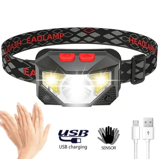 lampe frontale led rechargeable usb modes éclairage camping pêche nuit escalade chasse couleur noir