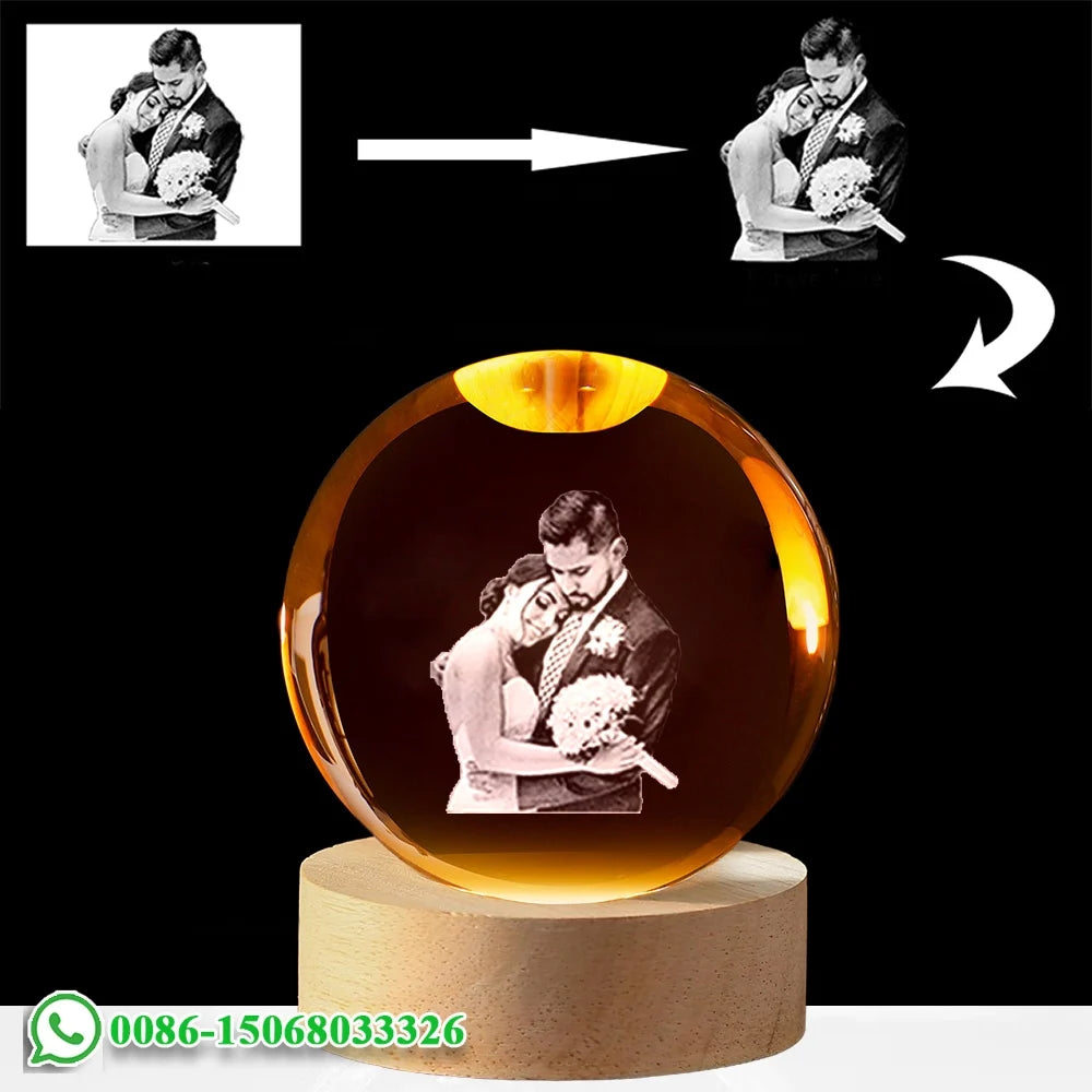 veilleuse cristal personnalisé images gravées couple famille animaux bois led 6cm 8cm decoration souvenir