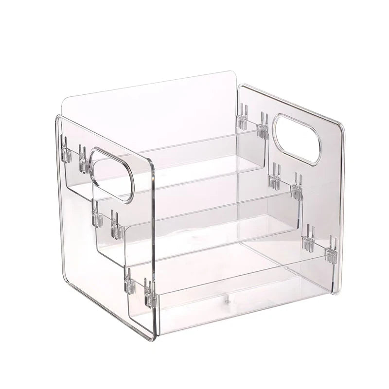 organisateur maquillage transparent acrylique moderne niveaux rangement palette fards poignées cosmétiques salle bain