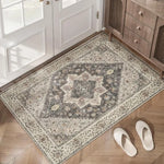 tapis persan floral géométrique moderne gris beige résistant extérieur entrée salon