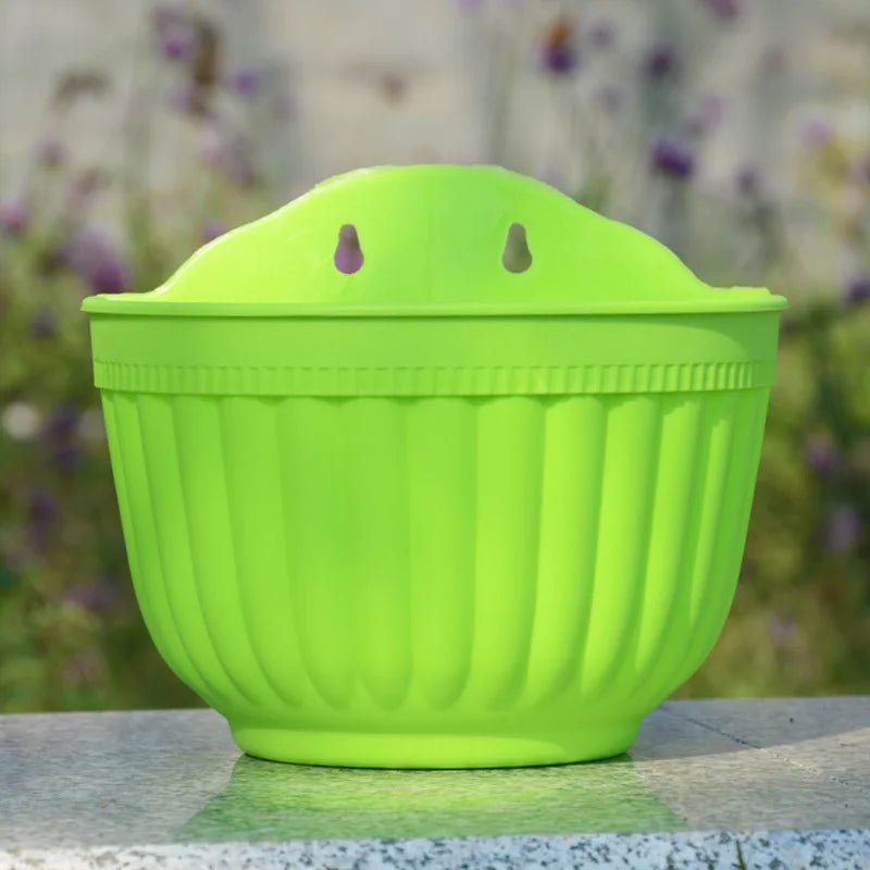 pots fleurs suspendus rayures verticales blanc jaune violet vert orange rose modernes crochets jardinage