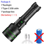 lampe torche led rechargeable zoomable camping chasse haute puissance résistante autodéfense affichage numérique cordon