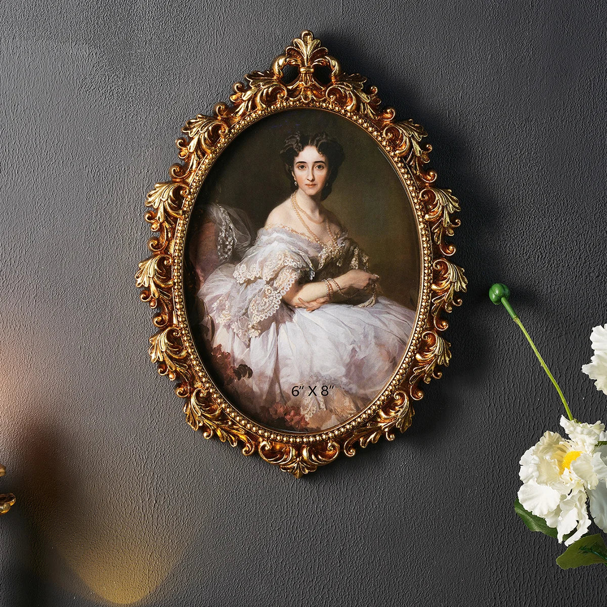 cadre photo ornemental doré classique baroque fleurs artificielles décoration murale