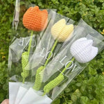bouquet tulipes tricotées main orange jaune blanc rouge rose violet bleuclairintérieur decoration