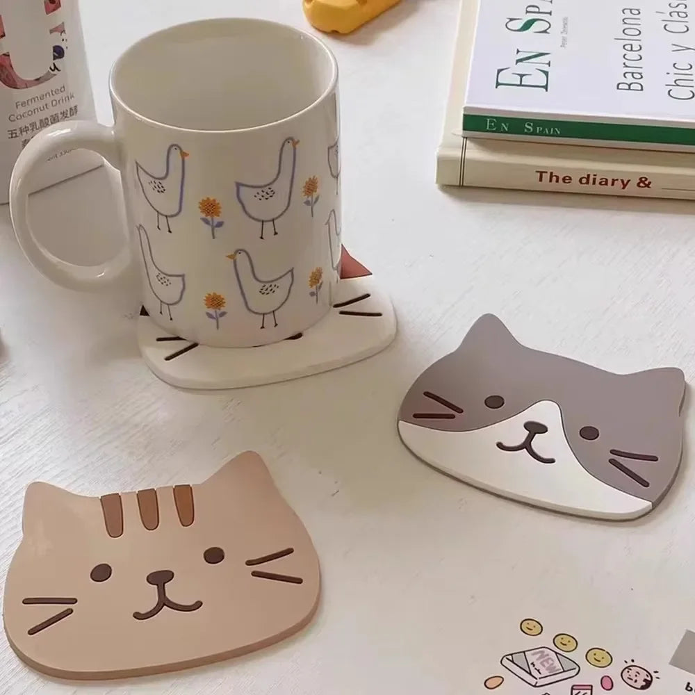 coasters anti dérapants silicone forme chat couleurs gris noir simples cartoon
