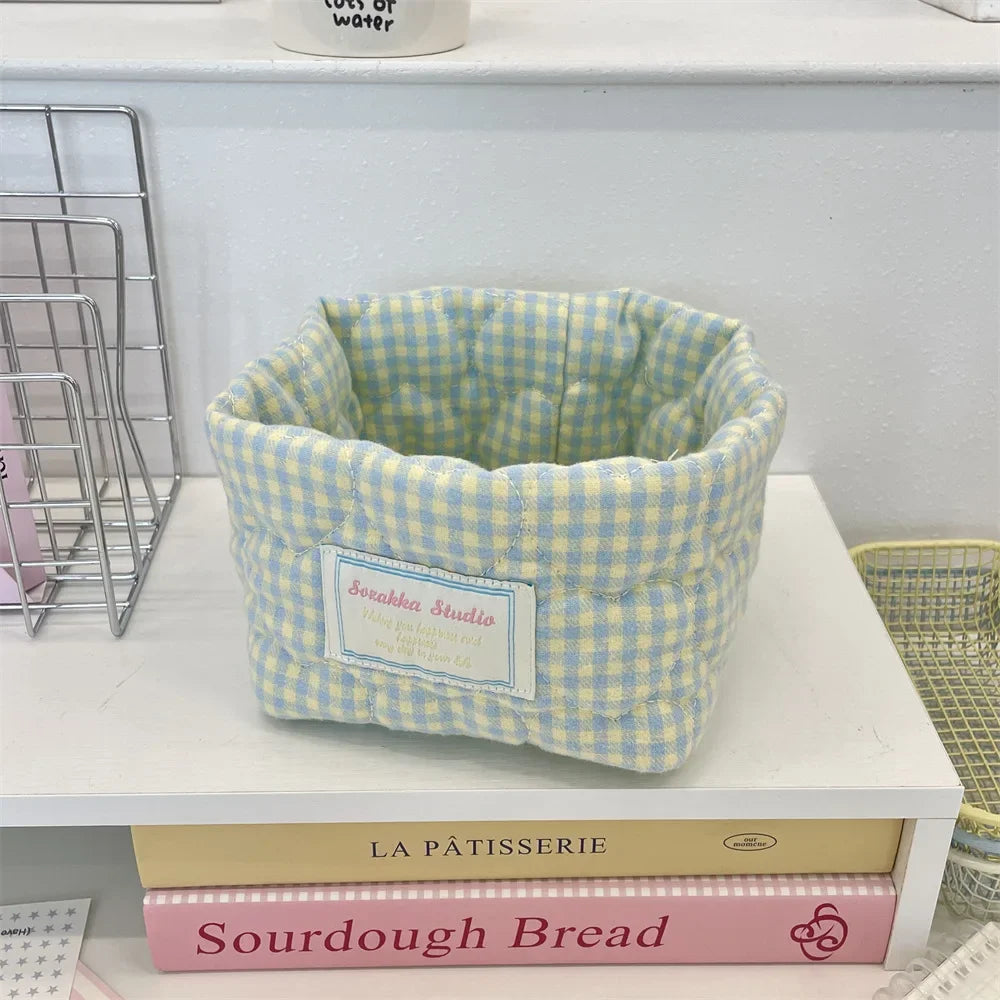 paniers rangement carreaux blancs moderne rose bleu vert jaune clair imperméable tissu coton polyester