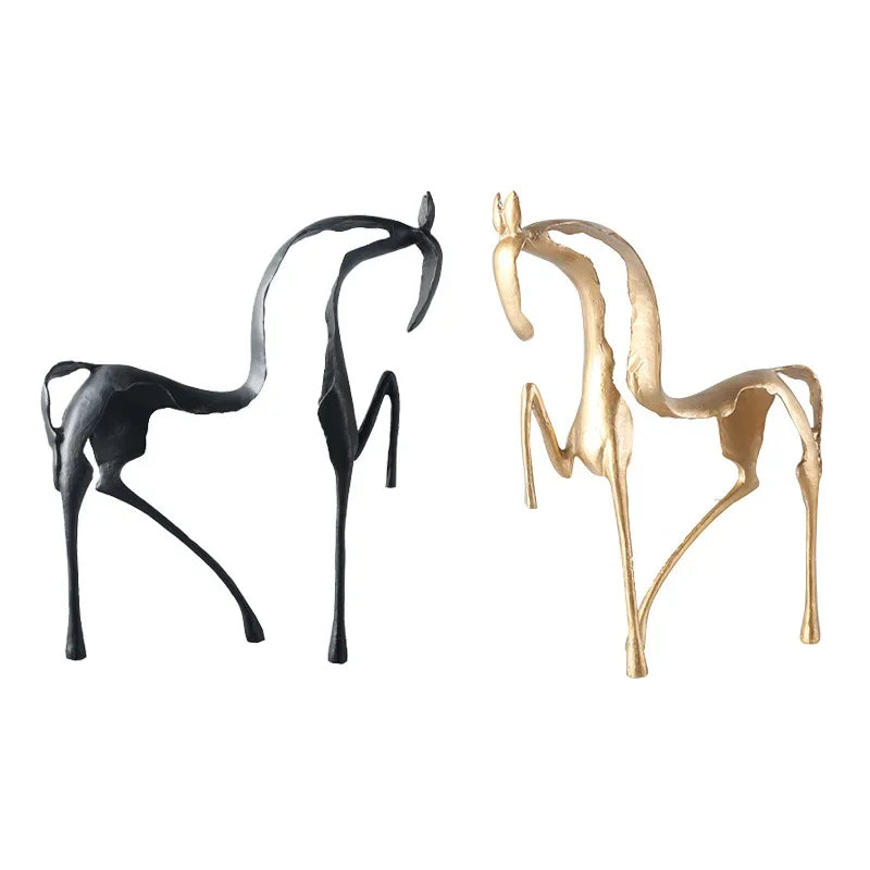 Sculpture cheval moderne noir or métal contemporain décoration intérieure farmhouse