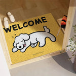 tapis d'entrée moderne antidérapant chien endormi os jaune vert clair salon bienvenueextérieurrésistant