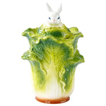 récipient decoratif forme chou couvercle lapin céramique vert blanc orange texturé ludique domestique hermétique