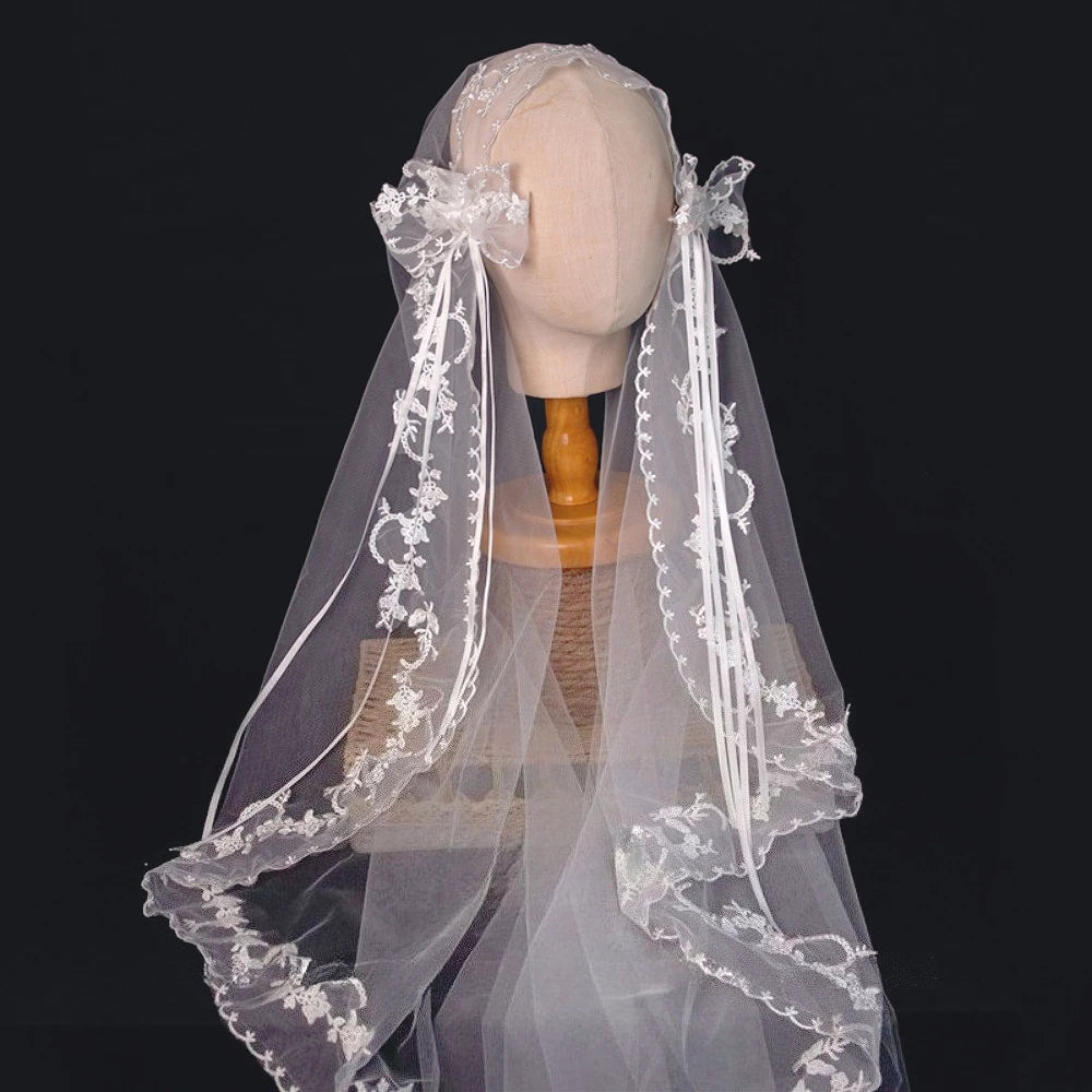 voile mariée blanc broderie florale transparente classique bord dentelleSizeMode fixation invisible